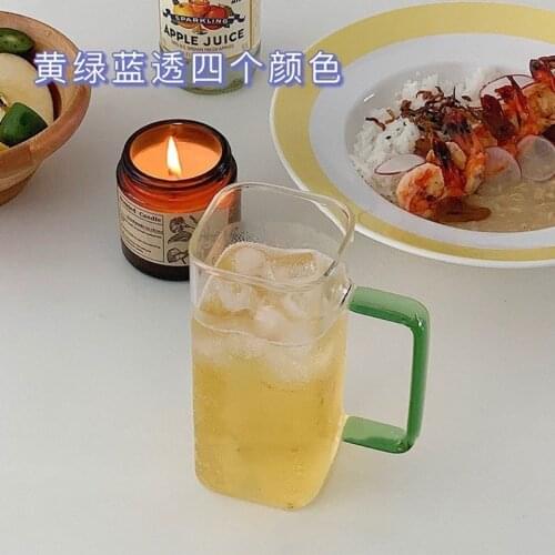 Creative Color Handle Glass Cup Milk Cup Juice Cup Coffee Cup Heat-resistant Cup High Borosilicate Square Mouth Water Cup