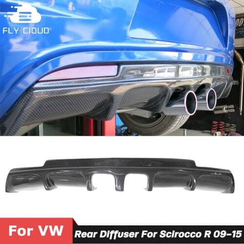 Carbon Fiber Material Middle Exhaust Pipes Rear Bumper Lip Chin Diffuser For VW Scirocco R Car Bumper Kit 2009-2015