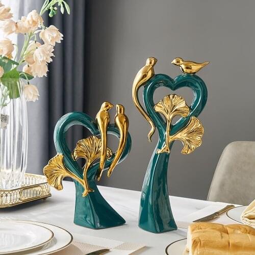 Lovebirds Figurines Modern Miniatures Decorations Statue Ceramic Home Christmas Decorations Animal Figures Decoration Craft