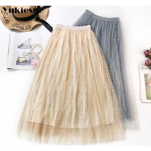 Boho high waist tulle skirt Womens skirt skirts woman fashion 2019 womens jupe femme beading long skirt maxi pleated skirt