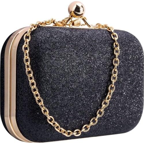 Womens bling evening party handbag Wedding ball clutch bag with chain Mini Birthday gift Valentines Day Shoulder bag Black