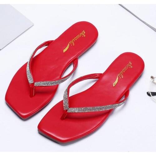 Rhinestone Women Slippers Summer Flip-flops Peep Toe Female Beach Shoes Casual Flats Sandals Fashion Outdoor Woman Home Footwear