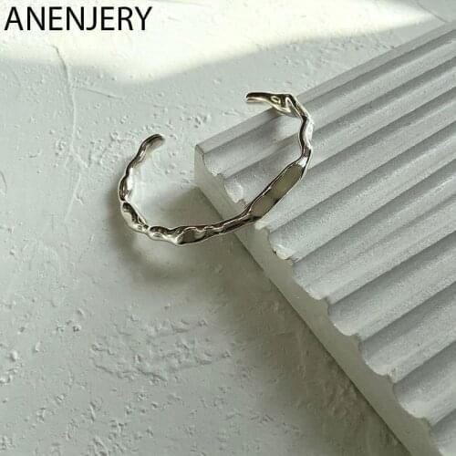 ANENJERY 925 Sterling Silver Irregular Texture Bracelet For Women Fashion Temperament Bracelet Korean Niche Jewelry Woman Gift