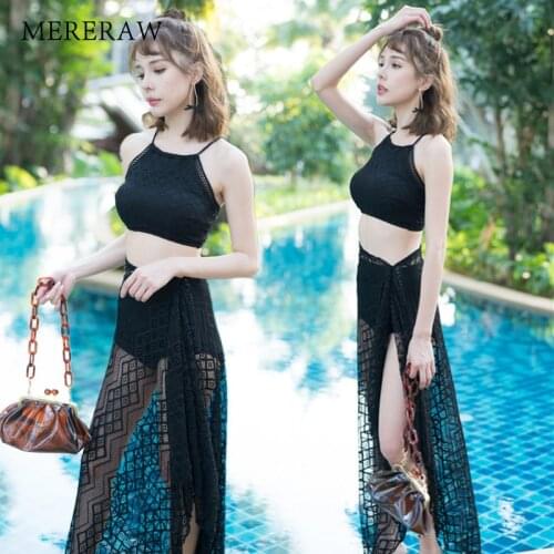 Swimsuit female bikini three-piece split steel care lace sexy Korean hot spring swimwear net red high waist was thin female