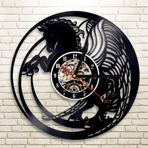 12" Vinyl Record Wall Clock Unicorn Mythical Animal Style Clocks for Living Room Silent Vintage CD Hanging Clock