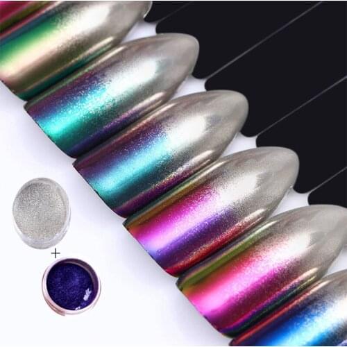 2 Boxes/ Set Chameleon Silver Mirror Powder Gradient Color Chrome Pigment Glitter Powder Manicure Nail Art Chrome powder