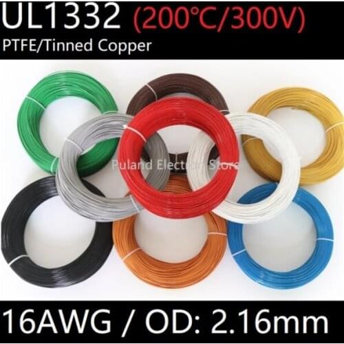 5M UL1332 PTFE Wire 16awg FEP Plastic Insulated High Temperature Electron Cable Lamp DIY Tinned Copper Line 300V Colorful