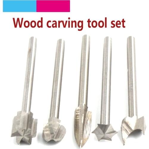 5pcs HSS Wood Carving Woodworking Chisel Drilll Bits Set Grinding Head Electric Cleaning Sculpture Milling Cutter Rotary Tools