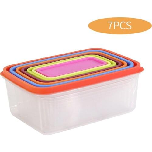 7 Pcs Food Preservation Bento Boxes Rectangular Refrigerated Storage Box Set Home Refrigerator Office Outdoor PP Home Organizer