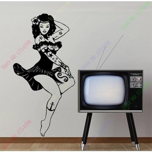 Free Shipping Pinup Sally Tattooed Girl Living Room Vinyl Carving Wall Decal Sticker For Home Decor Size 58x117CM