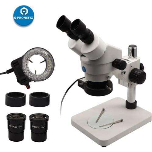 7X-45X Binocular Stereo Microscope Continuous Zoom Magnification With 56 LED lights Metal Stand For Phone PCB Soldering Repair