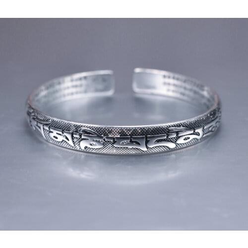 Buddhist Scriptures Bracelet Mens Classic Retro Thai Silver-plated Six Words Mantra Open Bracelet Womens Jewelry 2017