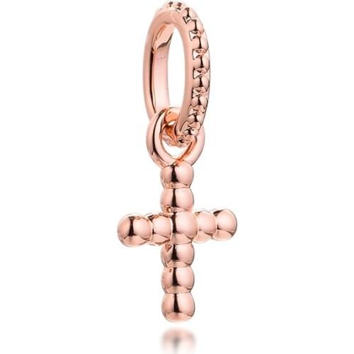 Fits for Pandora Beads Bracelets Rose Beaded Cross Dangle Charms 100% 925 Sterling Silver Jewelry Free Shipping