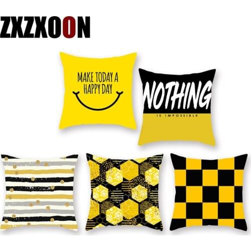 Decorative Throw Pillows Case Yellow Plaid Geometric Cushion Cover for Sofa Home Living Room Decoration 45x45cm