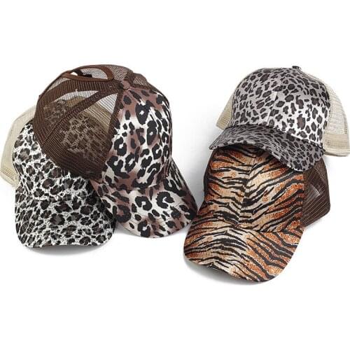 Women Summer Mesh Baseball Cap Vintage Leopard Tiger Stripes Printed Trucker Hat
