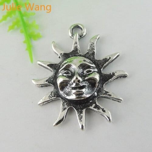 Julie Wang 5PCS Mini Charm Alloy Antique Silver Plated Sun Flowers Pendant Charms Handmade Hanging Tops Jewelry Making Accessory