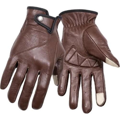 Brown Motorcycle Gloves Men Vintage Leather Motorbike Full Finger Touch Screen Gloves Guantes Moto Racing Motocross Biker Gloves