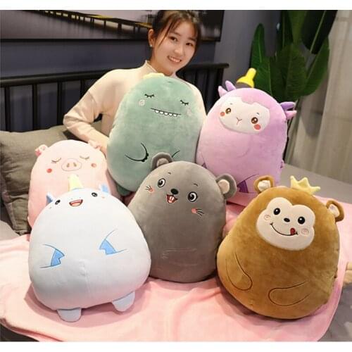 Hot Lovely Cartoon Animal Dinosaur Unicorn Mouse Monkey Plush Toys Stuffed Soft Warm Hand Pillow Blanket Children Birthday Gift