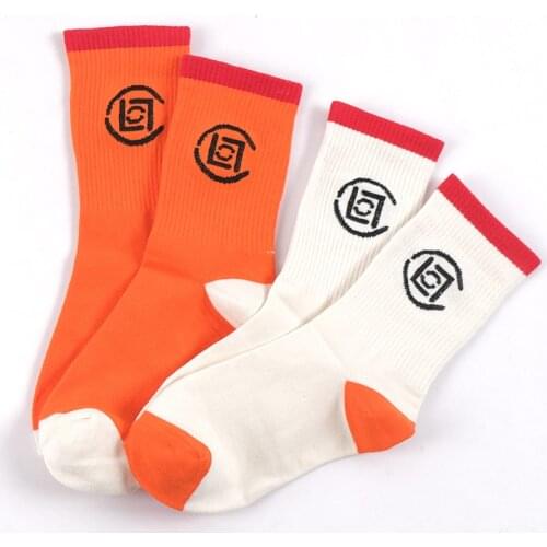 Coin Symbol Orange White Earth Tone Socks Old Fashioned Street Fashion Open Fire Engage In Battle Flame Blaze Chinese Element