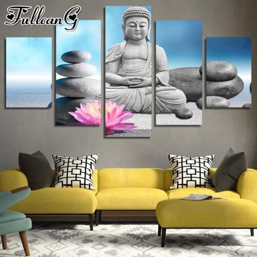 FULLCANG Stone buddha pink flower 5 piece diy diamond painting full square/round drill 5d mosaic embroidery needlework FC2488