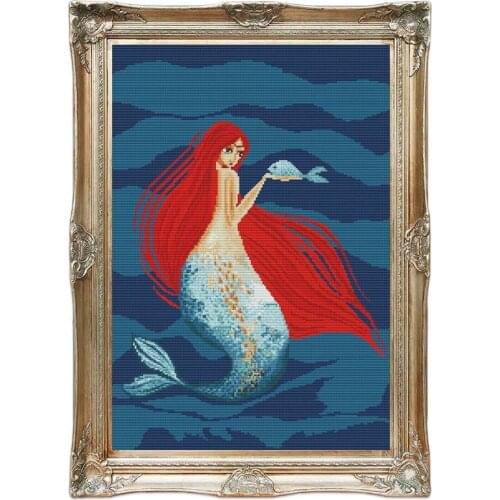 Red-haired mermaid Cross Stitch Kits Printed patterns canvas Chinese Embroidery Needlework set Big Cross-stitch DIY Painting