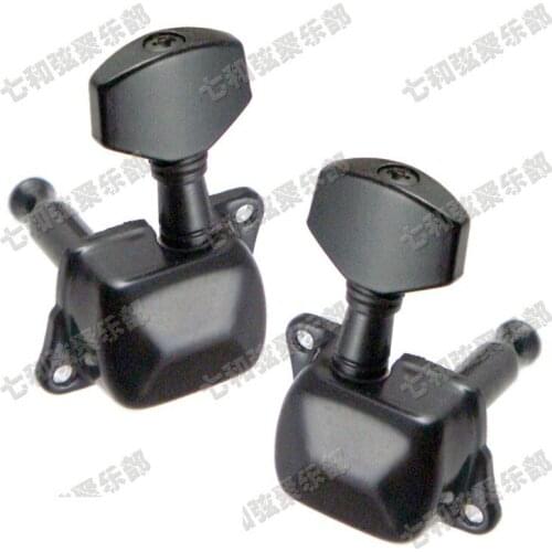 A Set 6 Pcs Black Semiclosed Acoustic Guitar Tuning Pegs keys Tuners Machine Heads with Small Square Button 3R3L/6R/6L