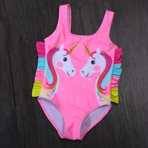 2021 New Girl Swimsuit Unicorn One-Piece Swimsuit 3-10Years Childrens Swimwear Rainbow Unicorn Girls Bathing Suits 9069