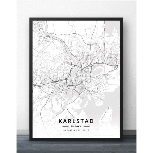 Karlstad Kristianstad Linkoping Lulea Lund Malmo Norrkoping Orebro Ornskoldsvik Ostersund Skelleftea Skovde Sweden Map Poster