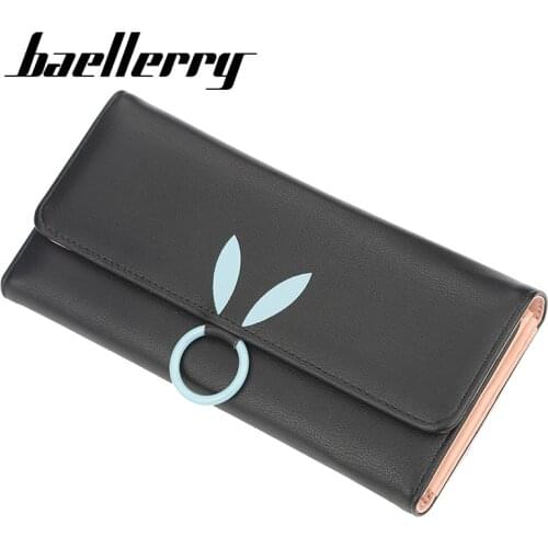 Baellerry Casual Women Cute Wallet PU Leather Purse Women Solid Color Foldable Lock Catch Ladies Purses Card Holder Clutch Bag