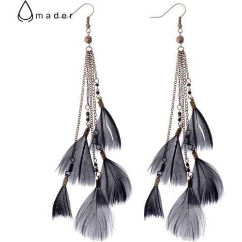 Amader Bohemia Boho Style Long Black Feather Earrings For Women Fashion Chain Drop Earrings Handmade Brincos Bijoux HQE445