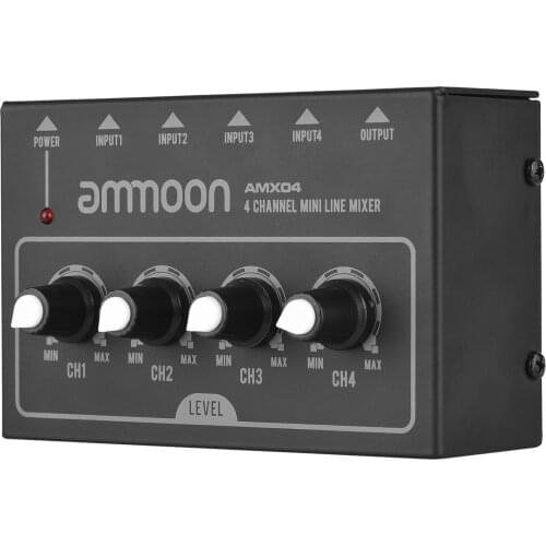 Ammoon AMX04 Ultra-compact 4 Channel Stereo Audio Sound Mixer Low Noise for Home Studio Recording Live Streaming Karaoke Singing