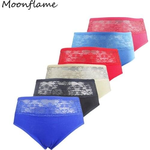 Moonflame Plus Size Lace Underwear New Arrival 2020 Sexy Lace Cotton Women Briefs Panties 5 pcs/lots XXL XXXL XXXXL 86956