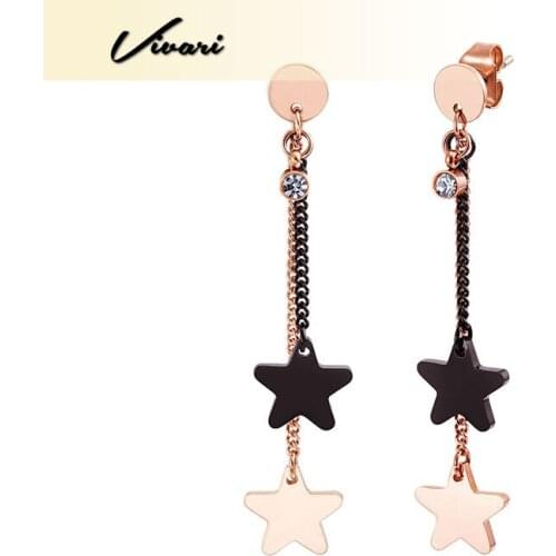 Vivari Chain Suspension Star Tassel Drop Earrings Stainless Steel Earrings For Women Rose Gold Color Fashion Retro Style Party