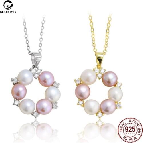 Japan and South Korea New S925 silver Pearl pendant Womens Fashion Mixed color Clavicle Necklace Female jewelry 736