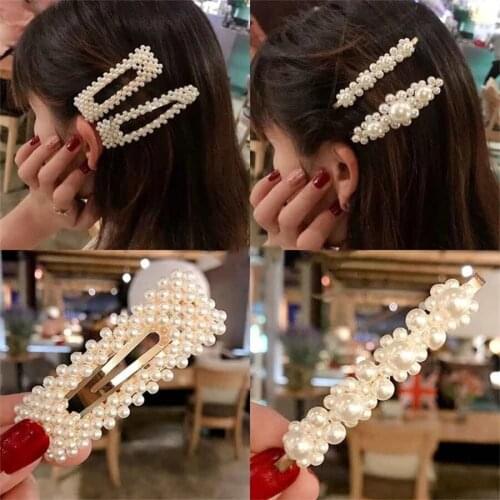 New Set Womens Girl Elegant All Pearl Geometric Hairpin Sweet Hairpin Stainless Steel Hairband Hair Accessories Wholesale