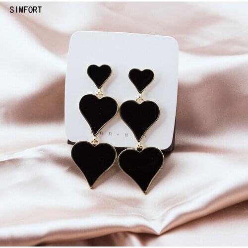 Womens 925Silver Pin Earring Exaggerated Love Long Black Elegant Fashion Personality Simple Alloy Decoration Jewelry Gift