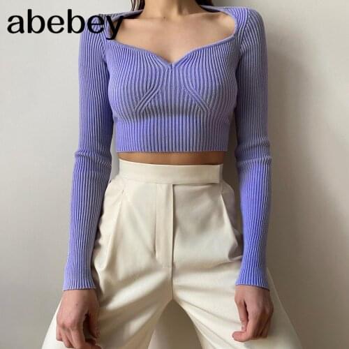 Sexy Fitted V Neck Woman Sweaters Fall 2020 Women Clothing Knitted Sweater Pullover Crop Tops Dropshipping C76-CC21