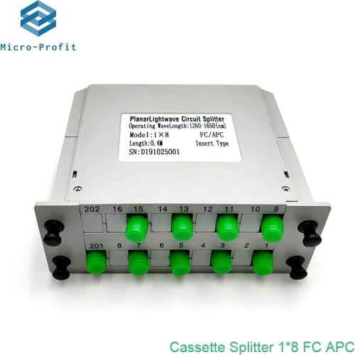 10PCS/lot FC APC 1X8 FTTH Insertion type Fiber Optic Splitter Optical Coupler FC cassette-type gpon optical splitter