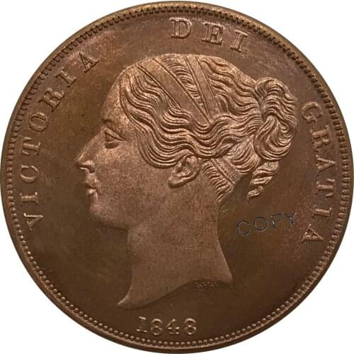 1848 United Kingdom 1 One Penny Victoria 1st portrait Red Copper collectibles Copy Coin