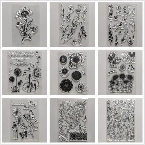 2021 Flower Dandelion Clear Stamps DIY Scrapbooking Craft Supplies Silicon Sunflower Seal Card Photo Album ink pad Lace Stamping
