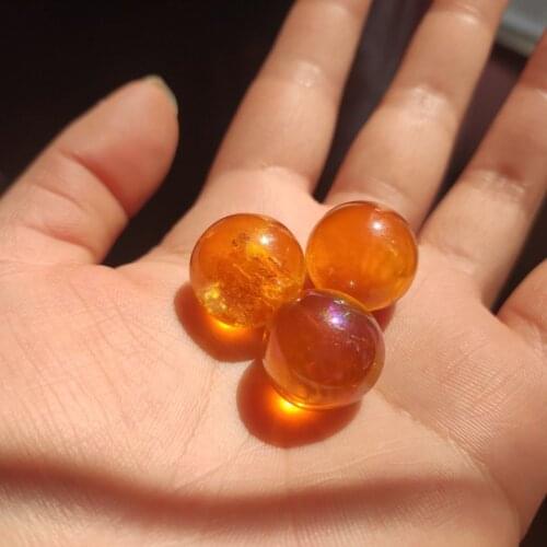 3pcs 1.5-2cm Rainbow Aura Crystal Sphere Ball Aura Titanium Quartz Natural yellow Crystal Healing Decoration