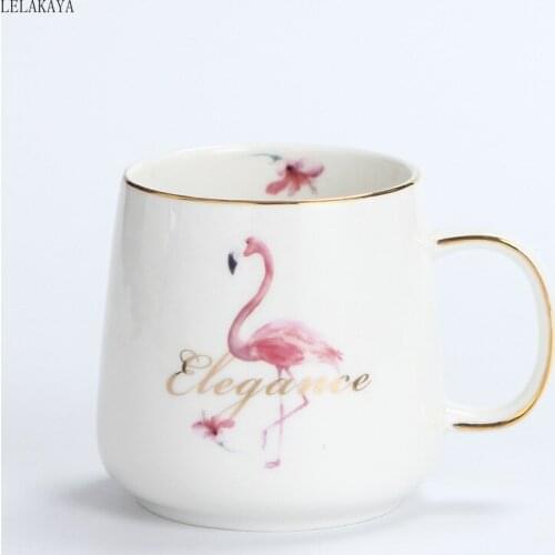 320/400ml Anime Cartoon Flamingo Milk Coffee Tea Mug With Lid and Spoon Printed Ceramic Creative Cute Office Water Cup Gift New