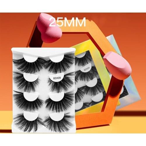 5D Faux Mink Eyelashes 25 mm Multi-Layered Thick Curling Lengthening False Lashes 4 Pairs Set Wholesale