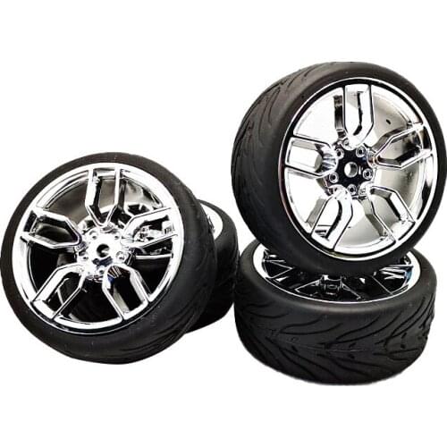 4pcs 12mm Hex 1/10 Rubber Tire Tyres Wheel Set Model Fit 1:10 RC On Road Car S3C + PP133