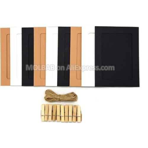 8 inch White Black Hanging Paper Photo Frames Creative Craft Paper Picture Frame with Clips Rope For Room Wall Decor 10PCS/Lot