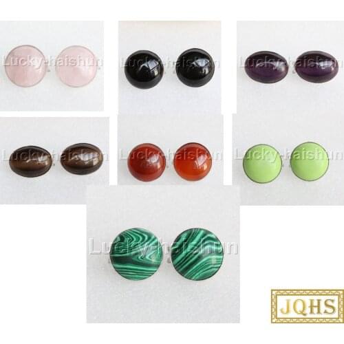 AAA 100% NATURAL 25MM COIN rose quartzs agates Opal cat eyes turquoises malachite Earrings 925s silver j11897-4