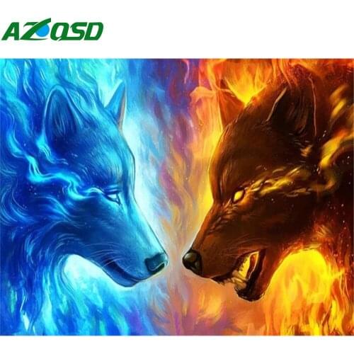 AZQSD Diamond Painting Wolf Cross Stitch Needlewrok 5d Diy Diamond Embroidery Animal Handmade Rhinestones Home Decor Gift