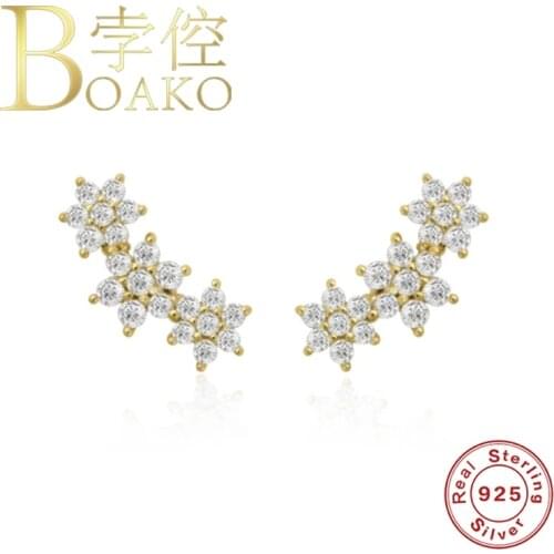 BOAKO Cute Flower Silver Earring For Women 925 Silver Earrings Fashionable Stud Earring Jewelry Zircon Pendientes Brincos Aretes