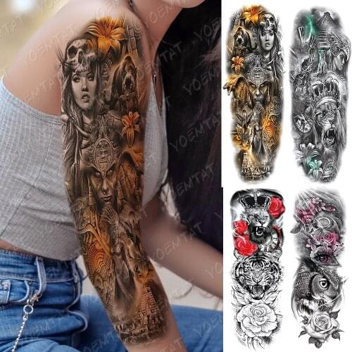 Large Arm Sleeve Tattoo Pyramid Egyptian Leopard Waterproof Temporary Tatto Sticker Lion Owl Body Art Full Fake Tatoo Women Men