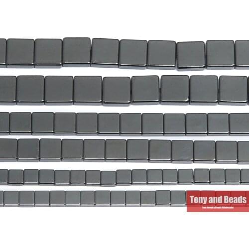 Natural Stone No Magnetic Square Shape Black Hematite Beads 4x4 6x6 8x8MM 15" Per Strand Pick Size
